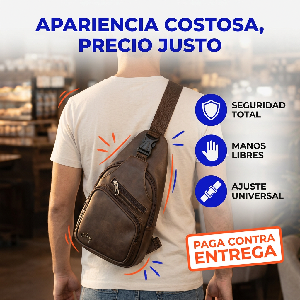 Combo urbano 4 piezas en cuero sintético (bolso cruzado/sling + correa + billetera + reloj digital).